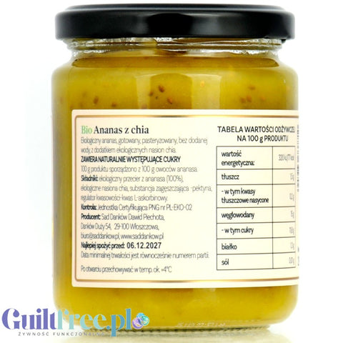 Sad Danków Bio Ananas z Chia, ekologiczny dżem bez dodatku cukru i słodzików, 100% owoców