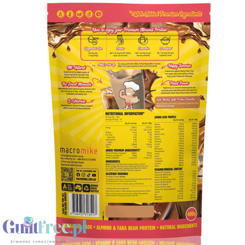 Macro Mike Almond Plant Protein, Iced Mocha Latte, 400g - wegańska migdałowa odżywka białkowa bez glutenu, mleka i sukralozy