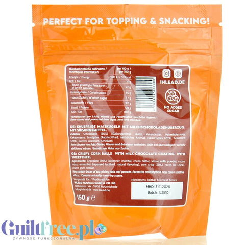 Inlead Crispy Rocks Milk Choc - chrupiące kuleczki kukurydziane w mlecznej czekoladzie bez cukru