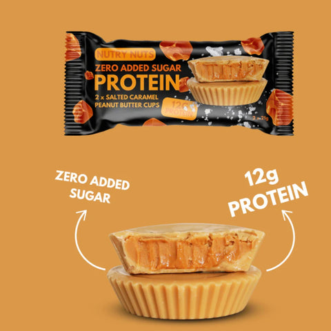 Nutry Nuts Peanut Butter Cups Salted Caramel - miseczki proteinowe 67% mniej cukru, Biała Czekolada & Masło Orzechowe