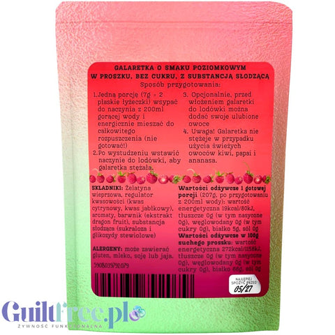 Funky Jelly Wild Strawberry Galaretka instant x 3 porcje - galaretka bez cukru o smaku poziomkowym