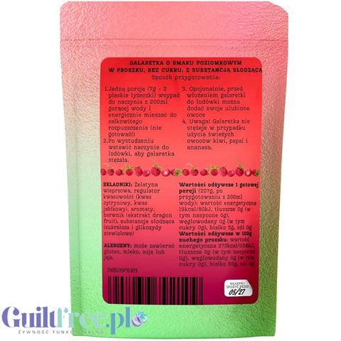 Funky Jelly Wild Strawberry Galaretka instant x 15 porcji - galaretka bez cukru o smaku poziomkowym