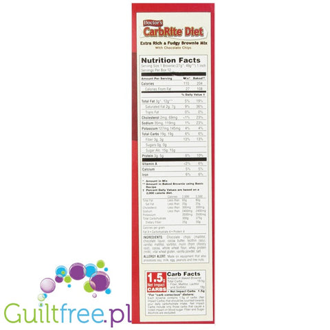 Doctor's CarbRite Diet Sugar Free extra rich & fudgy Brownies easy bakinx mix with chocolate chips - Ready-made mixture for choc