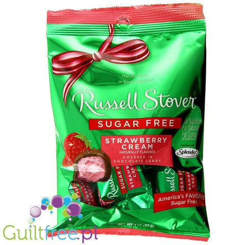Russell Stover Sugar Free Candy Peg Bag, Strawberry Cream Naturally Flavored Candy Covered in Chocolate - Chocolate without suga