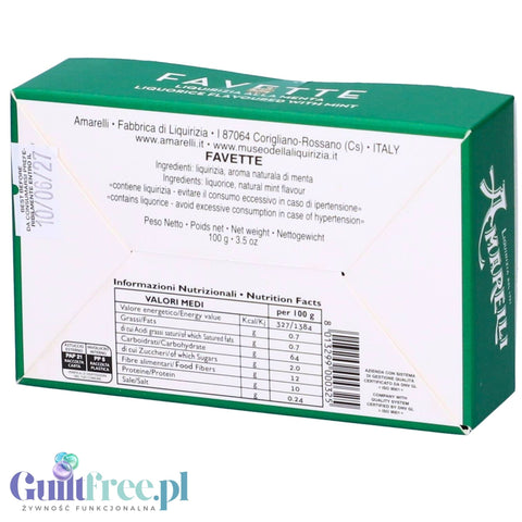 Amarelli Liquirizia Favette alla Menta 100g - kalabryjska lukrecja 100% z naturalnym ekstraktem mięty