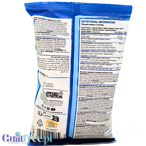 Applied Nutrition Protein Chips Salt & Vinegar - wegańskie chipsy proteinowe bez soi i glutenu 30% białka