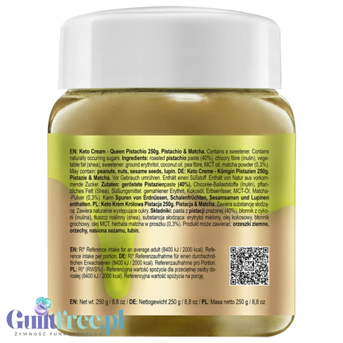 BeKeto Keto Krem™ Pistachio Queen Królowa Pistacja - krem pistacjowy z matcha bez dodatku cukru