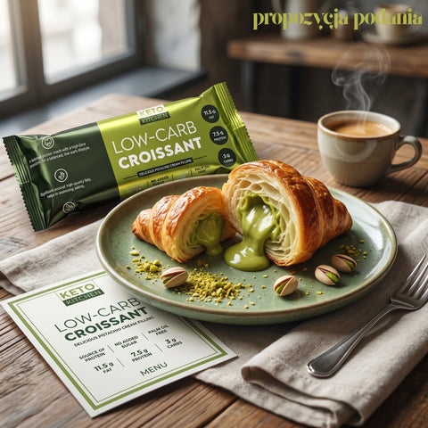 BeKeto  Low-Carb Croissant Pistachio Cream Filling -  keto rogalik z nadzieniem pistacjowym 3g węglowodanów, 7,5g białka