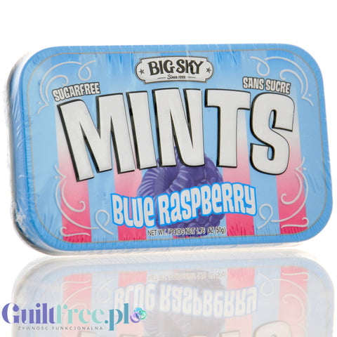 Big Sky Mints Blue Raspberry - pudrowe pastylki bez cukru o smaku malinowym w ozdobnej puszce vintage