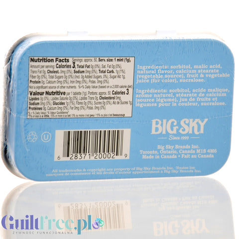 Big Sky Mints Blue Raspberry - pudrowe pastylki bez cukru o smaku malinowym w ozdobnej puszce vintage