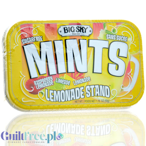 Big Sky Mints Lemonade Stand - pudrowe pastylki bez cukru o smaku lemoniady cytrynowej, puszka vintage