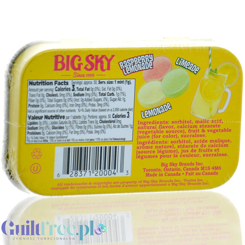 Big Sky Mints Lemonade Stand - pudrowe pastylki bez cukru o smaku lemoniady cytrynowej, puszka vintage