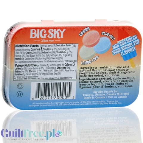 Big Sky Mints Rocket Pop - pudrowe pastylki bez cukru o smaku Wiśni, Cytryny i Maliny