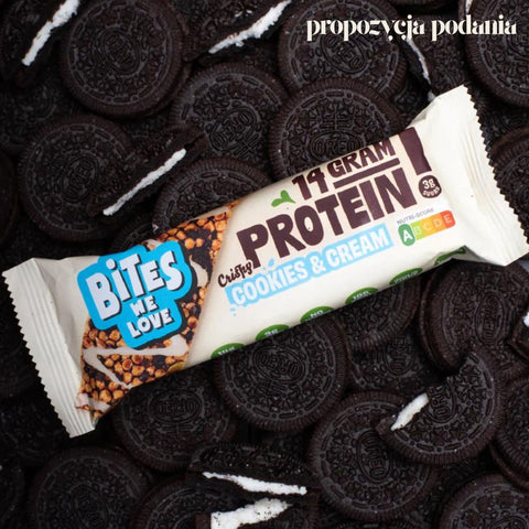 Bites We Love Crispy Protein Cookies & Cream - wegański baton białkowy bez glutenu, orzechów i słodzików