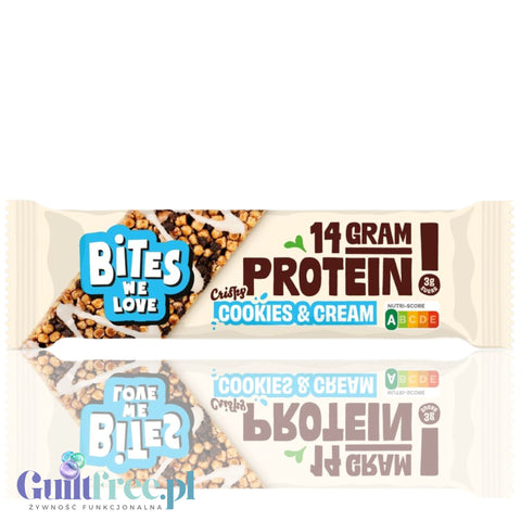 Bites We Love Crispy Protein Cookies & Cream - wegański baton białkowy bez glutenu, orzechów i słodzików