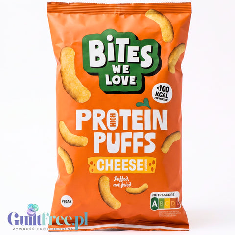Bites We Love Protein Puffs Cheese - wegańskiechrupki z soczewicy o smaku serowym 21g białka