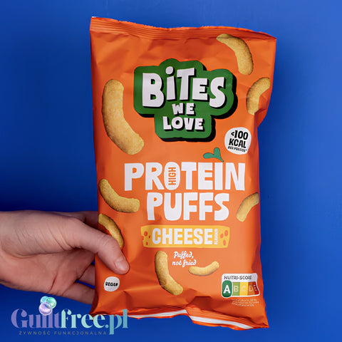 Bites We Love Protein Puffs Cheese - wegańskiechrupki z soczewicy o smaku serowym 21g białka