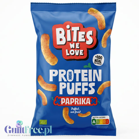 Bites We Love Protein Puffs Paprika - wegańskie organiczne chrupki z soczewicy o smaku paprykowym 20g białka