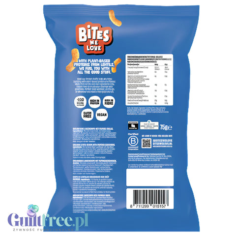 Bites We Love Protein Puffs Paprika - wegańskie organiczne chrupki z soczewicy o smaku paprykowym 20g białka