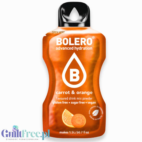 Bolero Drink Carrot & Orange  9g - napój w saszetce bez cukru ze stewią, Pomarańcza & Marchewka