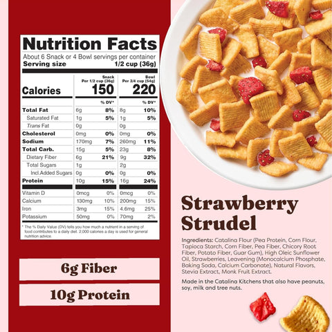 Catalina Crunch Protein Cereal, Strawberry Strudel - płatki śniadaniowe low carb bez cukru o smaku ciasta z truskawkami