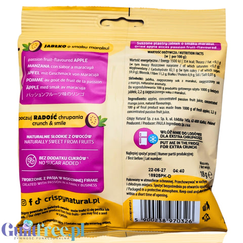 Crispy Natural Jabłko Passion Fruit - chrupiące plastry jabłka o smaku mango i marakui