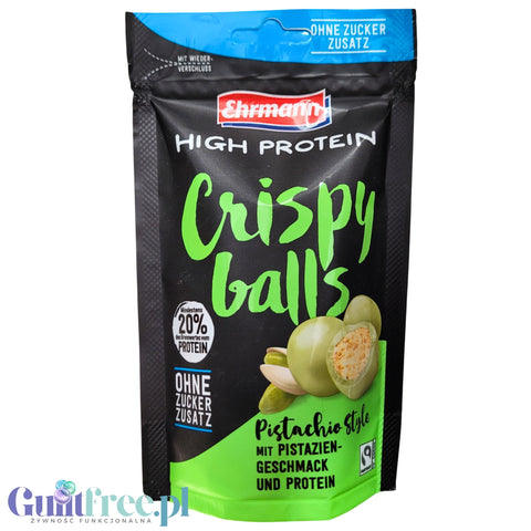 Ehrmann High Protein Crispy Balls Pistachio - chrupkie kuleczki proteinowe bez cukru o smaku pistacjowym