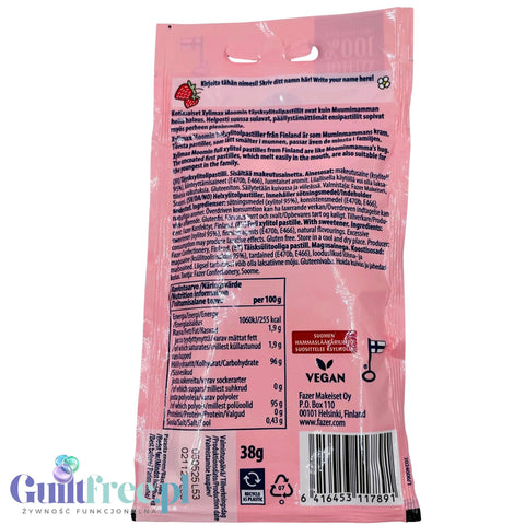 Fazer Xylimax Moomin Pastille Strawberry - pastylki pudrowe bez cukru z 95% ksylitolem