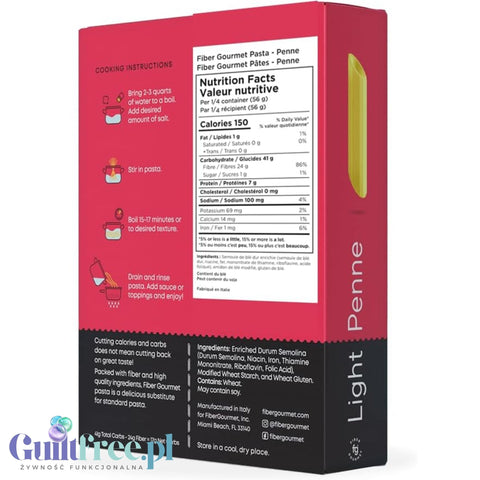Fiber Gourmet Light Penne - high-fiber, low-carb pasta with 48% fewer calories, penne shape