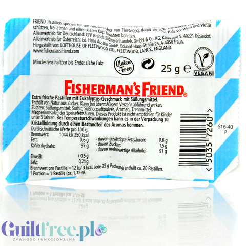 Fisherman's Friends Eucalyptus - mocne miętowo-mentolowe pastylki bez cukru (NIE DLA DZIECI)