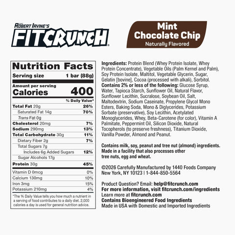 Fit Crunch Mint Chocolate Chip XXL - wypiekany baton proteinowy z WPI, 6 warstw 30g białka