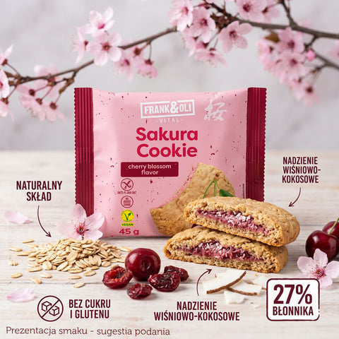 Frank & Oli Vital Sakura Cookie Cherry Blossom - ciastko owsiane z nadzieniem kokosowym i wiśniami