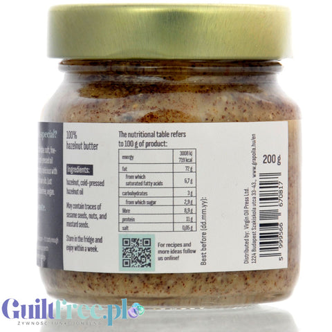 Grapoila Hazelnut Butter - surowa tłoczona na zimno pasta z nieprażonych orzechów laskowych 100%