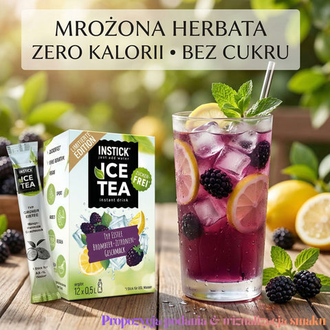 InStick Ice Tea Blackberry & Lemon x 12 saszetek - mrożona herbata w proszku bez cukru i kalorii, Cytryna & Jeżyna