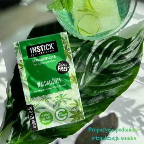 InStick Waldmeister - rozpuszczalna saszetka smakowa do deserów i napojów bez cukru, 12 saszetek na 0,5L