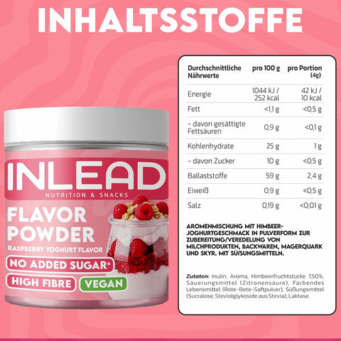 Inlead Flavor Powder Raspberry Yoghurt 90g - błonnikowy aromat słodzący w proszku bez cukru