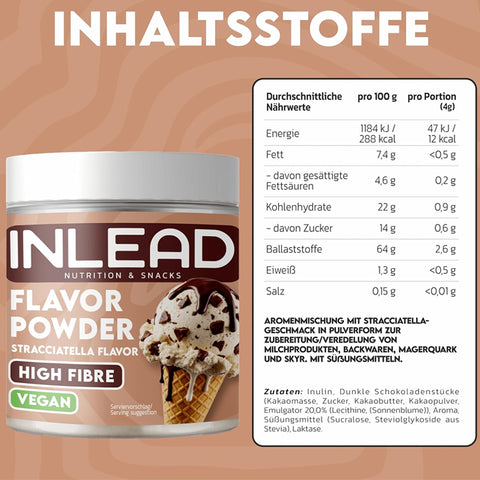 Inlead Flavor Powder Stracciatella 90g - błonnikowy aromat słodzący w proszku bez cukru