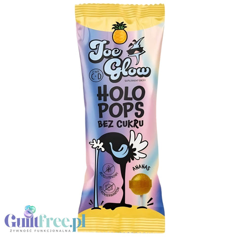 Joe Glow Holopops Ananas - lizak kulka bez cukru z witaminami słodzony erytrolem
