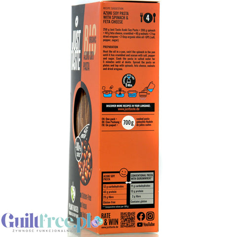 Just Taste Azuki Soy Pasta - bio makaron sojowy z fasoli azuki, 43,5 g białka