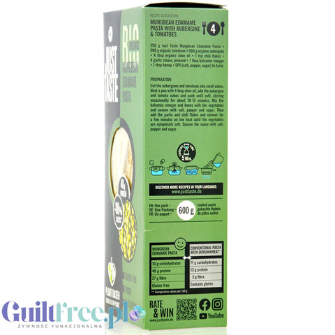 Just Taste Mungbean Edamame Pasta - bio makaron z edamame i fasoli mung, 40,8 g białka