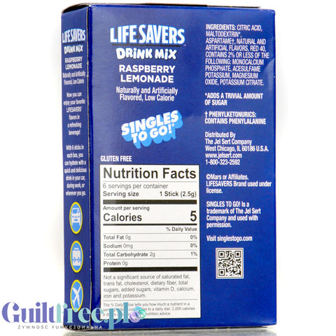 Life Savers Singles to Go Raspberry Lemonade - saszetki smakowe do wody bez cukru i kcal, smak Lemoniada Malinowa