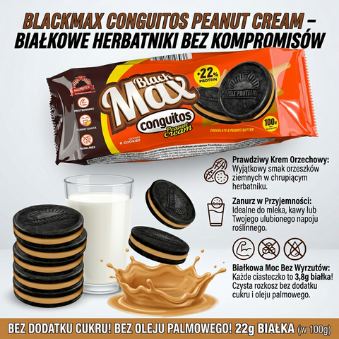 MAX Protein Blackmax Conguitos® Peanut Cream - proteinowe ciastka bez cukru i oleju palmowego z kremem orzechowym