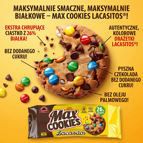 MAX Protein Cookies Lacasitos® - proteinowe ciastka bez oleju palmowego z kolorowymi drażetkami