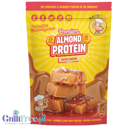 Macro Mike Almond Plant Protein, Salted Caramel 800g - wegańska migdałowa odżywka białkowa bez glutenu, mleka i sukralozy