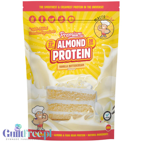 Macro Mike Almond Plant Protein, Vanilla Buttercream, 800g - wegańska migdałowa odżywka białkowa bez glutenu, mleka i sukralozy