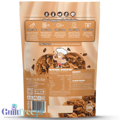 Macro Mike Protein Cookie Baking Mix, Choc Chip - mieszanka do przygotowania proteinowych ciasteczek wegańskich z czekoladą