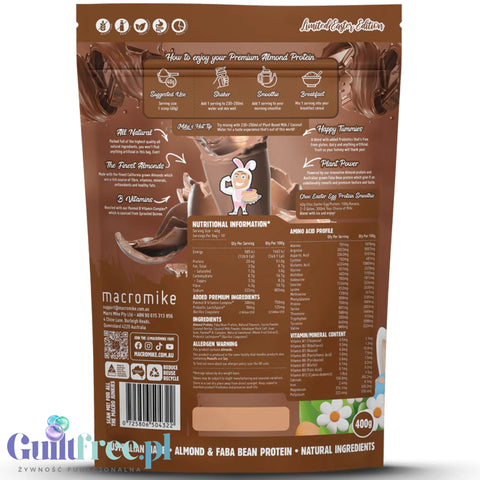 Macro Mike Chocolate Easter Egg Premium Almond Protein - vegan almond protein supplement without gluten and sucralose