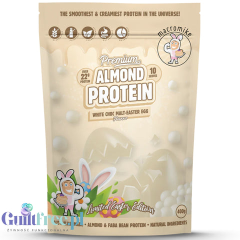 Macro Mike White Choc Malt-Easter Egg Premium Almond Protein - vegan almond protein supplement without gluten and sucralose