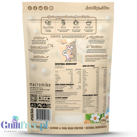 Macro Mike White Choc Malt-Easter Egg Premium Almond Protein - vegan almond protein supplement without gluten and sucralose