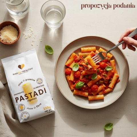 MakeatHealthy High Protein Pastadi Rigatoni - włoski makaron proteinowy niskowęglowodanowy